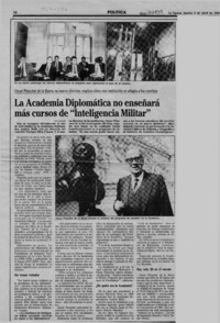 La Academia Diplomática no enseñará más cursos de "Inteligencia Militar"  [artículo] Pía Díaz.