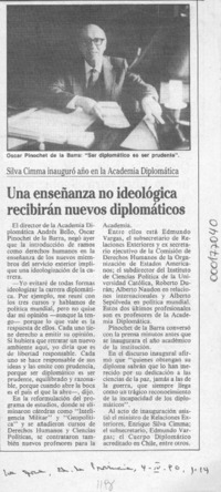 Una Enseñanza no ideológica recibirán nuevos diplomáticos  [artículo].