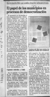 El Papel de los municipios en procesos de democratización  [artículo].