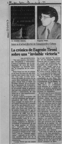 La crónica de Eugenio Tironi sobre una "invisible victoria"  [artículo] Oscar Sepúlveda.