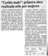 "Cariño malo", primera obra realizada sólo por mujeres  [artículo].