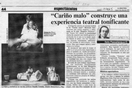 "Cariño malo" construye una experiencia teatral tonificante  [artículo] Italo Passalacqua C.