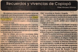 Recuerdos y vivencias de Copiapó  [artículo] Oriel Alvarez Gómez.