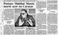 Poetazo Mahfud Massis murió ayer en Caracas  [artículo].