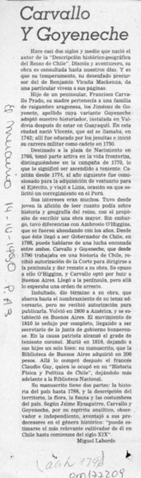 Carvallo y Goyeneche  [artículo] Miguel Laborde.