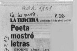 Poeta mostró letras  [artículo] Juan Lara Cancino.