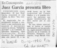 Juez García presenta libro  [artículo] Inés Benavides.