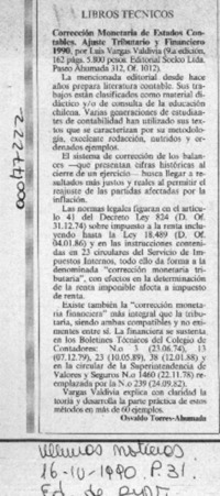 Corrección monetaria de estados contables  [artículo] Osvaldo Torres-Ahumada.
