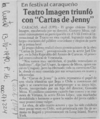 Teatro Imagen triunfó con "Cartas de Jenny"  [artículo].