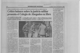 Crítico balance sobre la justicia militar presenta el Colegio de Abogados en libro
