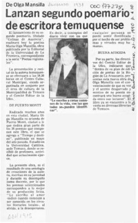 Lanzan segundo poemario de escritora temuquense  [artículo].