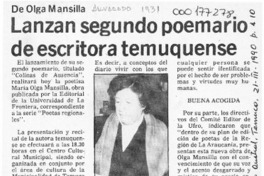 Lanzan segundo poemario de escritora temuquense  [artículo].