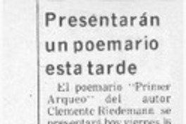 Presentarán un poemario esta tarde  [artículo].