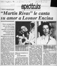 "Martín Rivas" le canta su amor a Leonor Encina  [artículo].