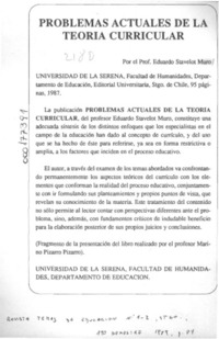 Problemas actuales de la teoría curricular  [artículo] Marino Pizarro Pizarro.