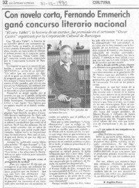 Con novela corta, Fernando Emmerich ganó concurso literario nacional