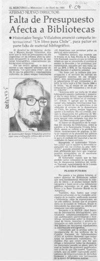 Falta de presupuesto afecta a bibliotecas  [artículo].