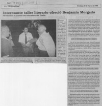 Interesante taller literario ofreció Benjamín Morgado  [artículo].