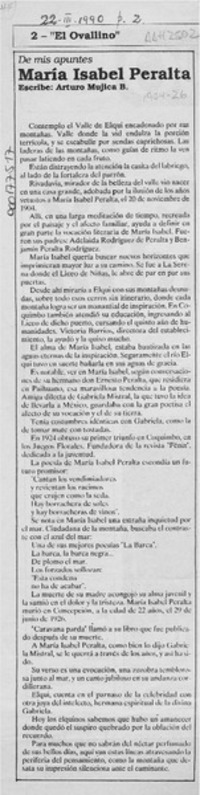 María Isabel Peralta  [artículo] Arturo Mujica B.