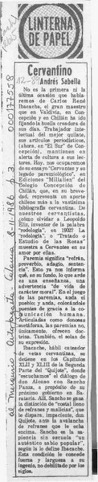 Cervantino  [artículo] Andrés Sabella.