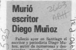 Murió escritor Diego Muñoz  [artículo].