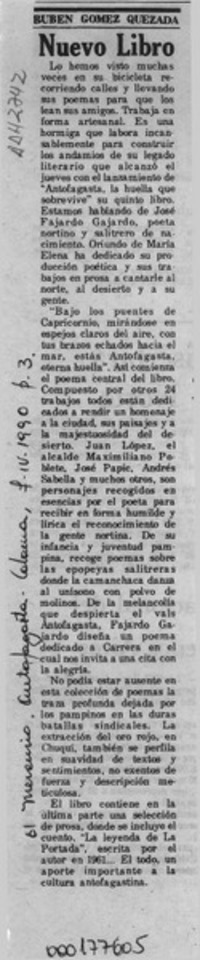 Nuevo libro  [artículo] Rubén Gómez Quezada.