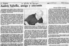 Andrés Sabella, amigo y creyente  [artículo] Carlos Oviedo Cavada.