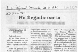 Ha llegado carta  [artículo] Racso.