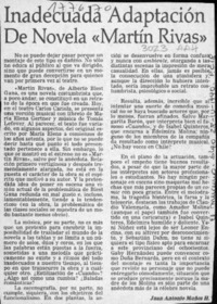 Inadecuada adaptación de novela "Martín Rivas"  [artículo] Juan Antonio Muñoz H.