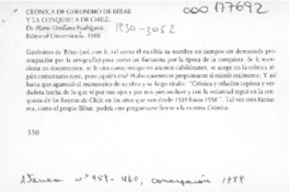 Crónica de Gerónimo de Bibar y la conquista de Chile  [artículo] Hernán Poblete Varas.