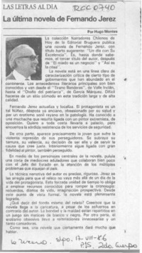 La última novela de Fernando Jerez  [artículo] Hugo Montes.