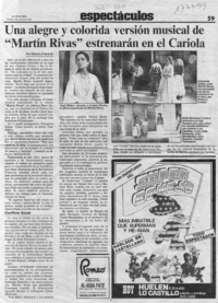 Una alegre y colorida versión musical de "Martín Rivas" estrenarán en el Cariola  [artículo] Ximena Fonck K.