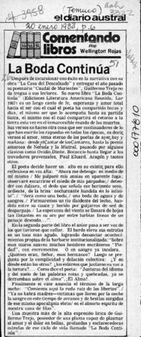 La boda continúa  [artículo] Wellington Rojas.