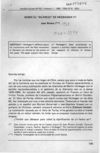 Sobre el "Silencio" de Heidegger  [artículo] Juan Rivano.