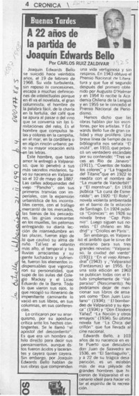 A 22 años de la partida de Joaquín Edwards Bello  [artículo] Carlos Ruiz Zaldívar.