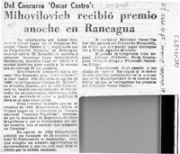 Mihovilovic recibió premio anoche en Rancagua  [artículo].