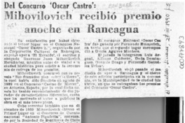 Mihovilovic recibió premio anoche en Rancagua  [artículo].