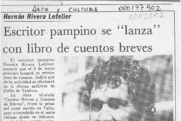 Escritor pampino se "lanza" con libro de cuentos breves  [artículo].