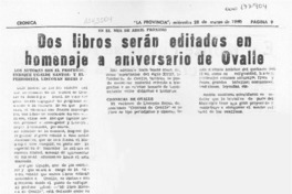 Dos libros serán editados en homenaje a aniversario de Ovalle  [artículo].