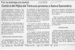 Centro de Hijos de Temuco premia a Selva Saavedra  [artículo].