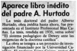Aparece libro inédito del padre A. Hurtado