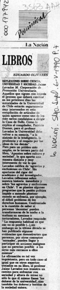 Reflexiones sobre Ciencia, Universidad y Sociedad  [artículo] Eduardo Olivares.