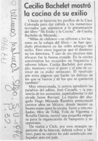 Cecilia Bachelet mostró la cocina de su exilio  [artículo].