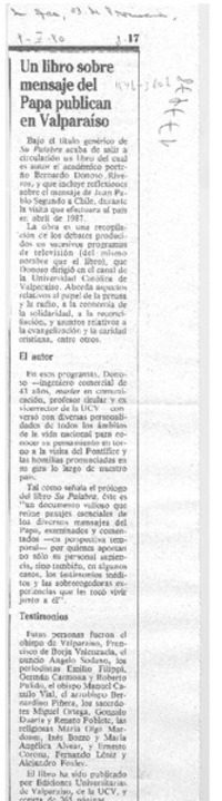 Un Libro sobre mensaje del Papa publican en Valparaíso