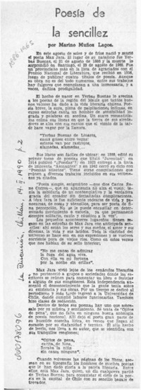 Poesía de la sencillez  [artículo] Marino Muñoz Lagos.