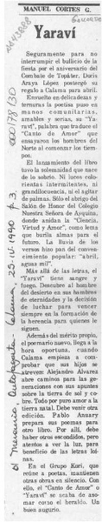 Yaraví  [artículo] Manuel Cortés G.