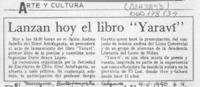 Lanzan hoy el libro "Yaraví"  [artículo].