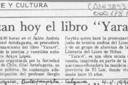 Lanzan hoy el libro "Yaraví"  [artículo].