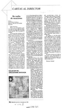 De vuelta de vacaciones  [artículo] Federico Schopf.