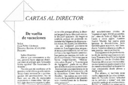 De vuelta de vacaciones  [artículo] Federico Schopf.